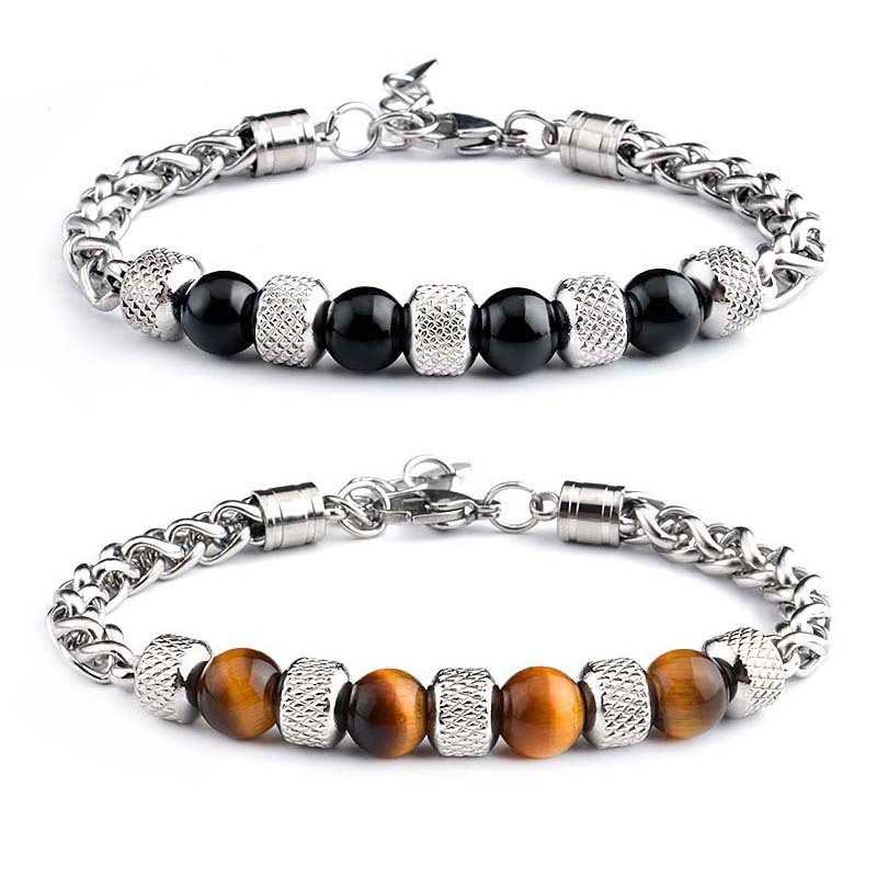 Black Onyx Tiger Eye Bead Courage Bracelet