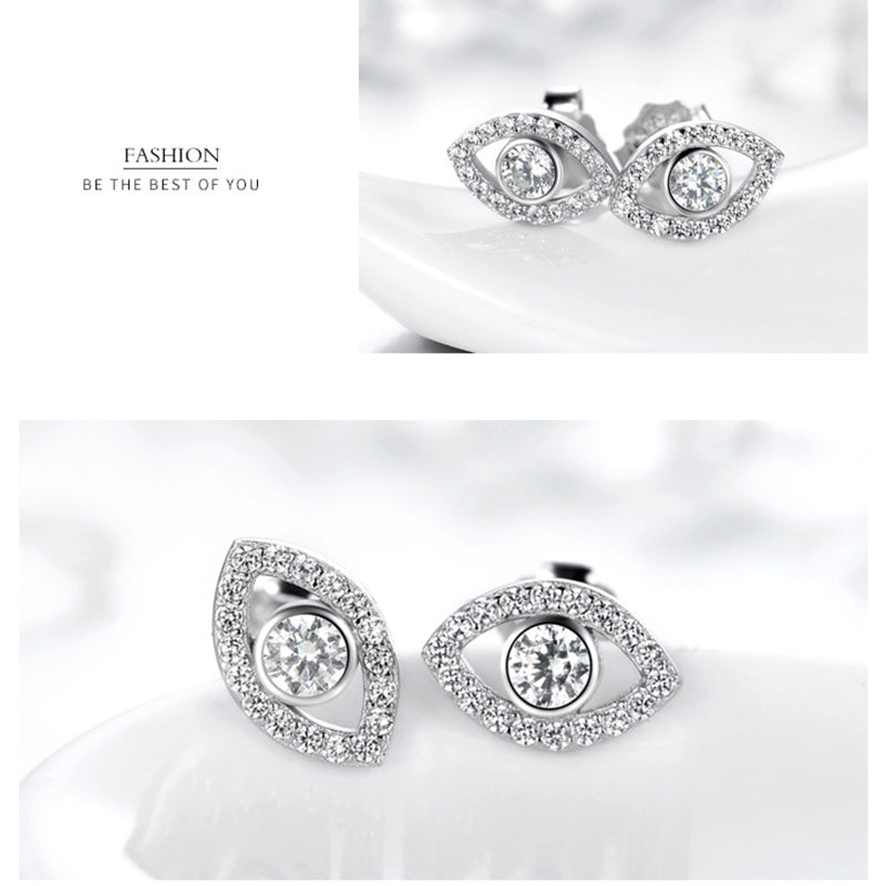 925 Sterling Silver Evil Eye Symbol Protection Stud Earrings - Image 5