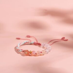 Natural Gradient Agate Reincarnation Knot Peach Blossom Wealth Luck Handmade String Bracelet
