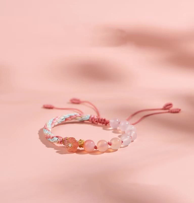 Natural Gradient Agate Reincarnation Knot Peach Blossom Wealth Luck Handmade String Bracelet