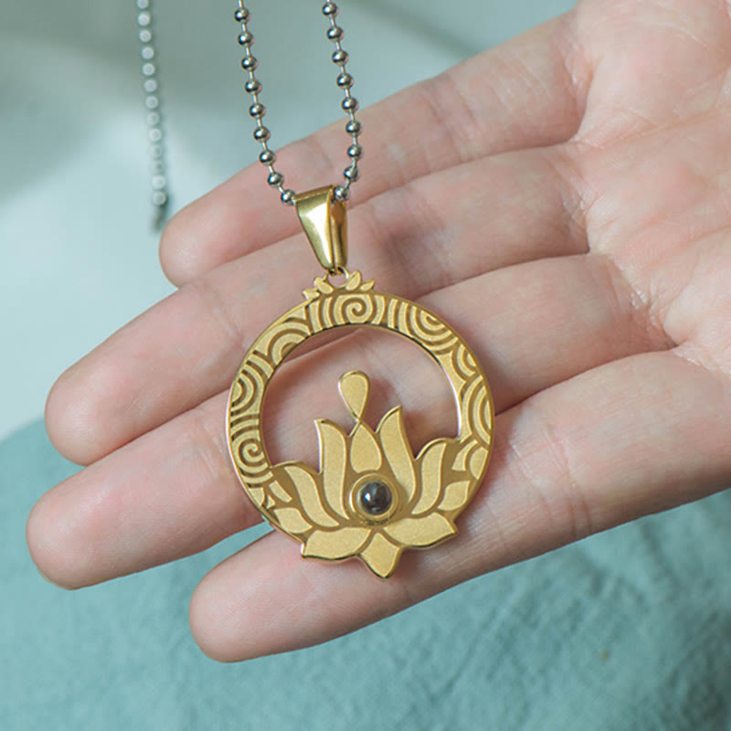 Lotus Titanium Steel Enlightenment Projection Shurangama Mantra Necklace Pendant - Image 9