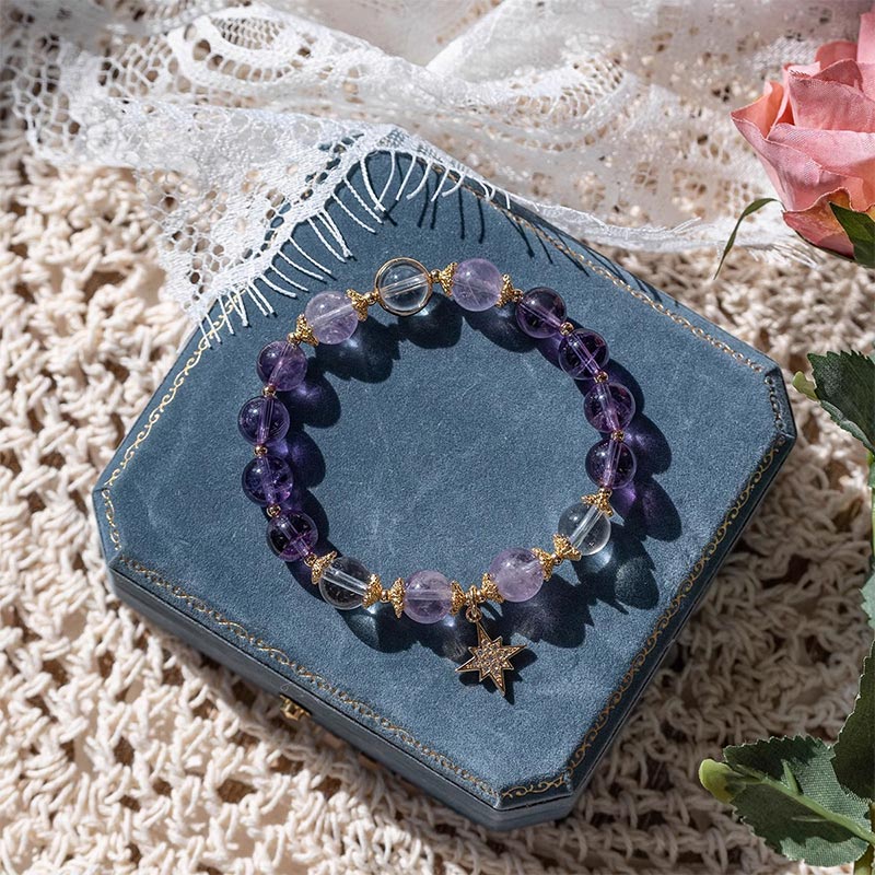 Natural Amethyst Inner Peace Healing Star Charm Bracelet - Image 3