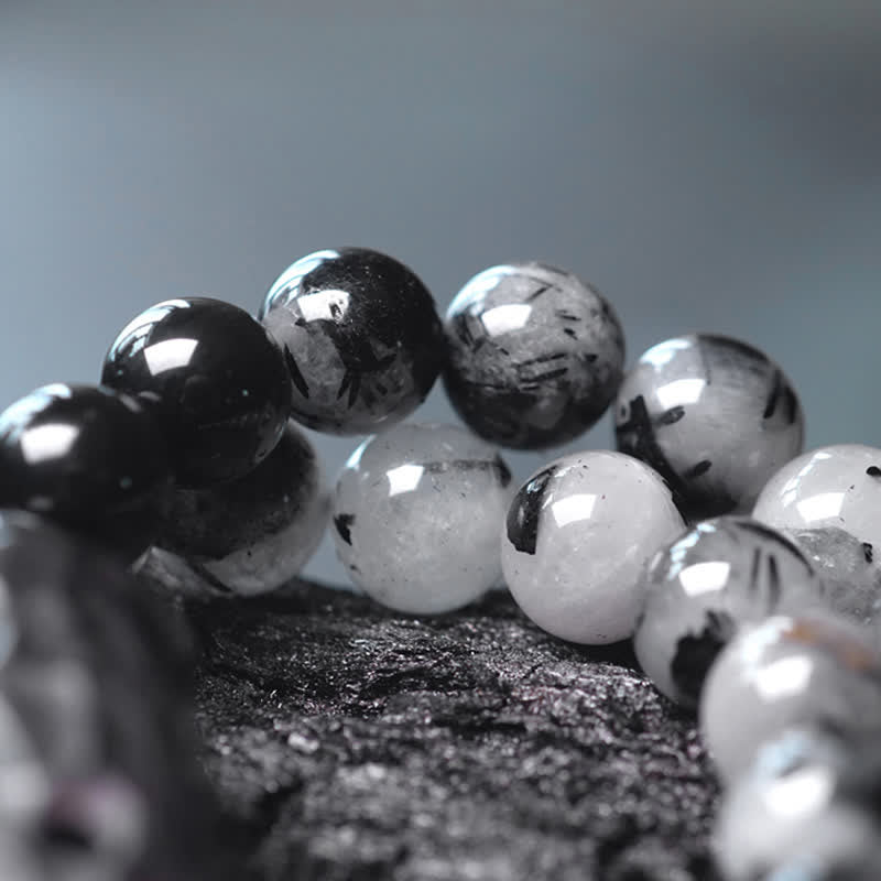 Black Rutilated Quartz Ebony Wood White Crystal Success Couple Bracelet - Image 10