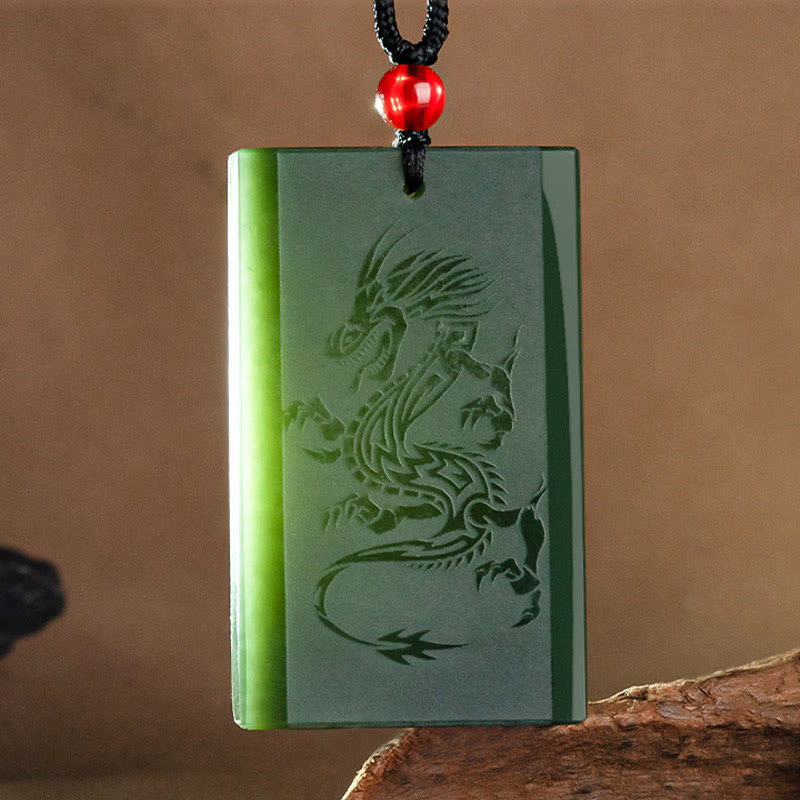 Hetian Cyan Jade Dragon Engraved Success Necklace Pendant - Image 7