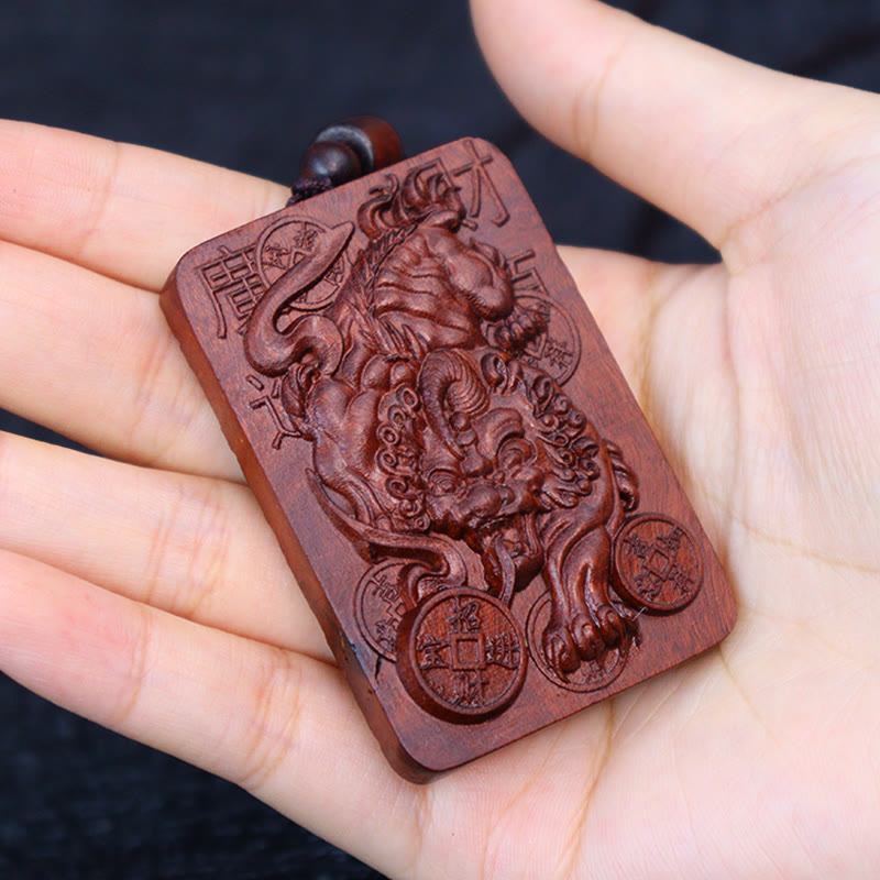 Natural Lightning Struck Jujube Wood PiXiu Copper Coin Good Fortune Necklace Pendant - Image 9