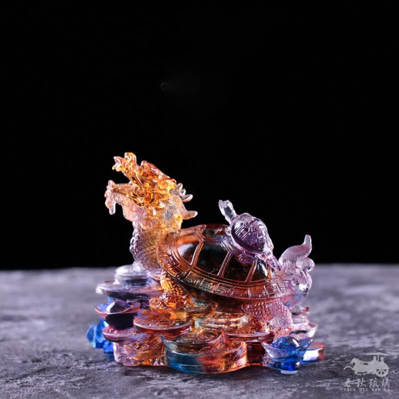 Feng Shui Dragon Turtle Coins Handmade Liuli Crystal Luck Art Piece Home Office Decoration - Image 6