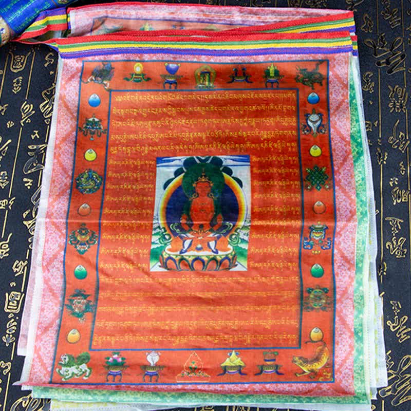 Tibetan 5 Colors Windhorse Buddha Tara Scriptures Healing Auspicious Outdoor Prayer Flag - Image 11