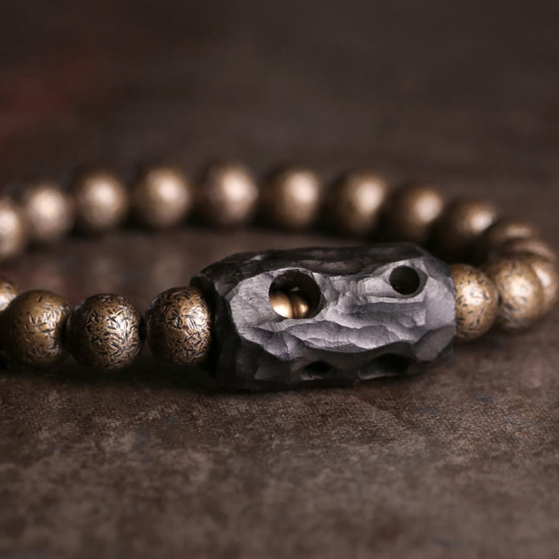 Tibet Ebony Wood Copper Peace Balance Beaded Bracelet - Image 3