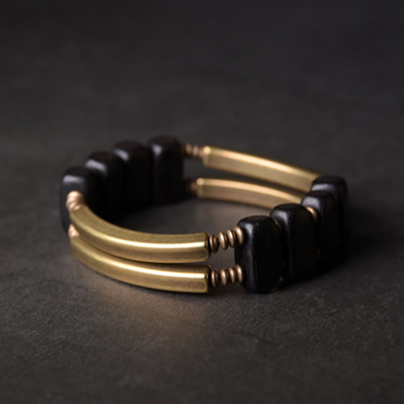 Tibetan Ebony Wood Brass Copper Balance Double Layer Bracelet
