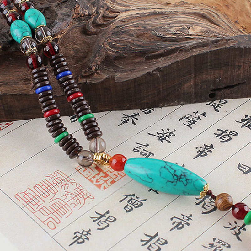 Wenge Wood Turquoise Stone Protection Calm Necklace Pendant - Image 3