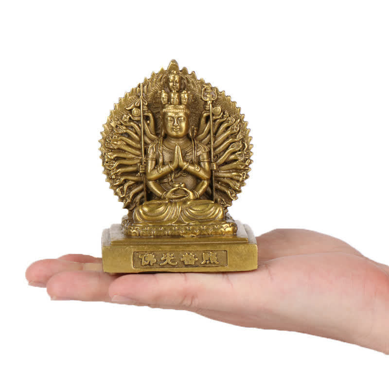 Chenrezig Thousand-handed Avalokitesvara Figurine Double-sided Kuan Yin Bodhisattva Protection Solid Copper Statue Decoration - Image 3