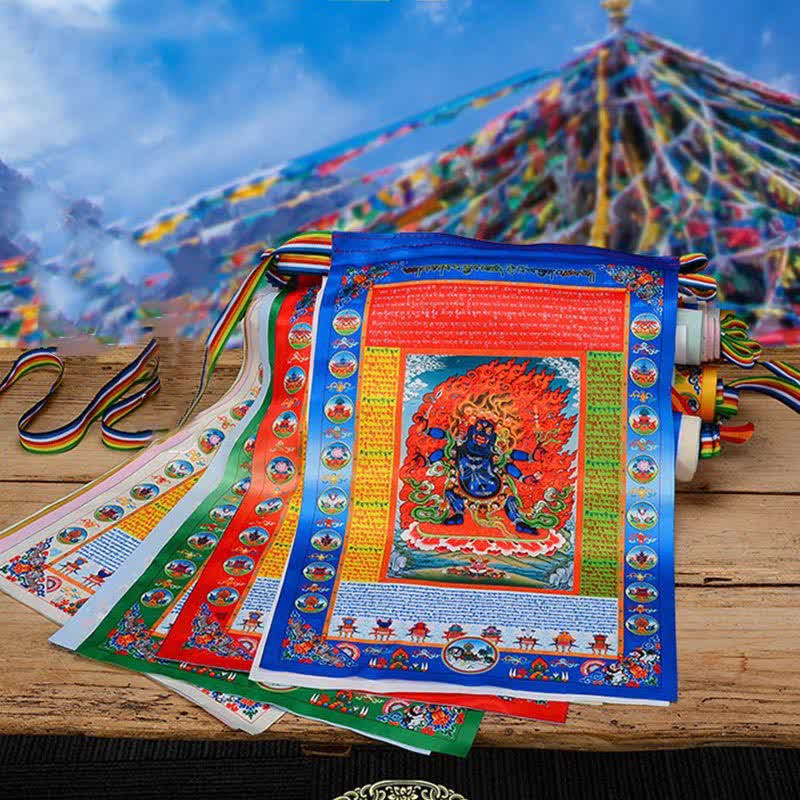 Tibetan 10 Colors Windhorse Buddha Healing Auspicious Outdoor Prayer Flag