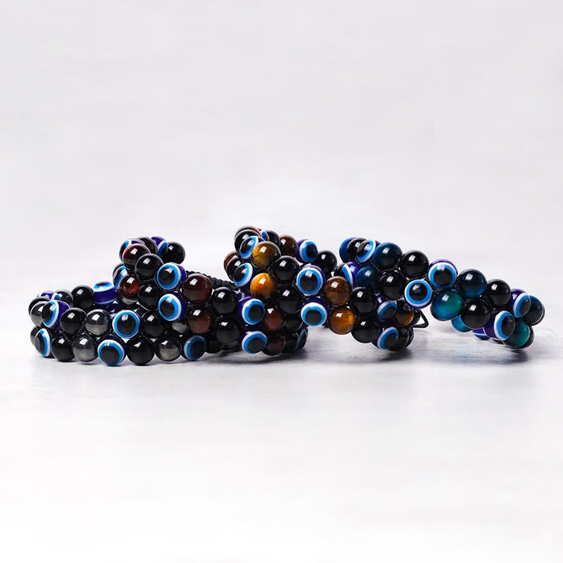 Evil Eye Hematite Tiger Eye Protection Beaded Bracelet - Image 3