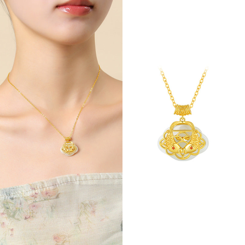 925 Sterling Silver Natural Hetian Jade Koi Fish Wealth Necklace Pendant - Image 12