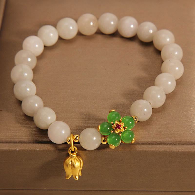 Natural Jade Green Flower Lily Of The Valley Luck Bracelet - Image 4