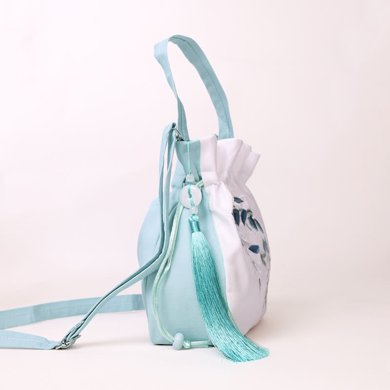 Embroidered Flowers Wisteria Lily Cotton Linen Tote Crossbody Bag Shoulder Bag Handbag - Image 7