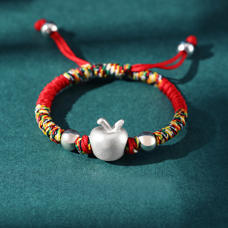 999 Sterling Silver Apple Red Multicolored Rope Luck Protection Handcrafted Kids Bracelet - Image 16
