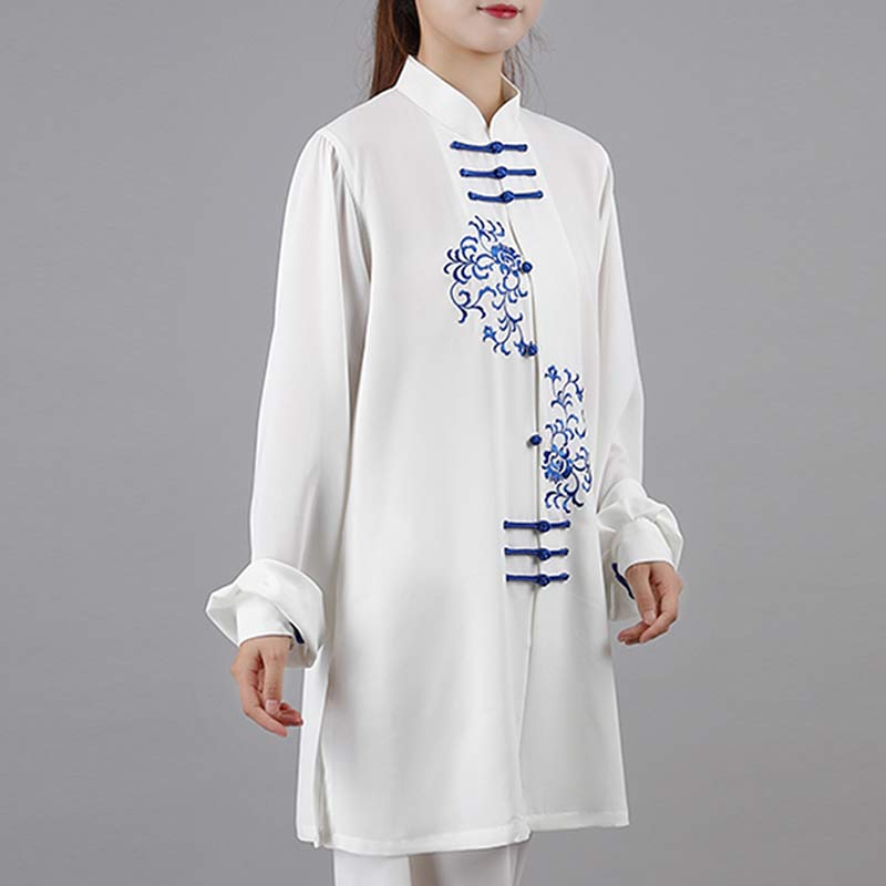 Flower Embroidery Meditation Prayer Spiritual Zen Tai Chi Qigong Practice Unisex Clothing Set - Image 6
