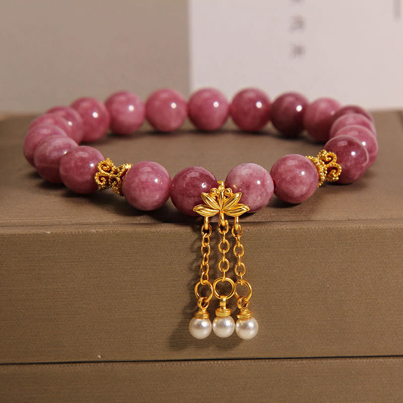 Pink Tourmaline Lotus Flower Positive Bracelet