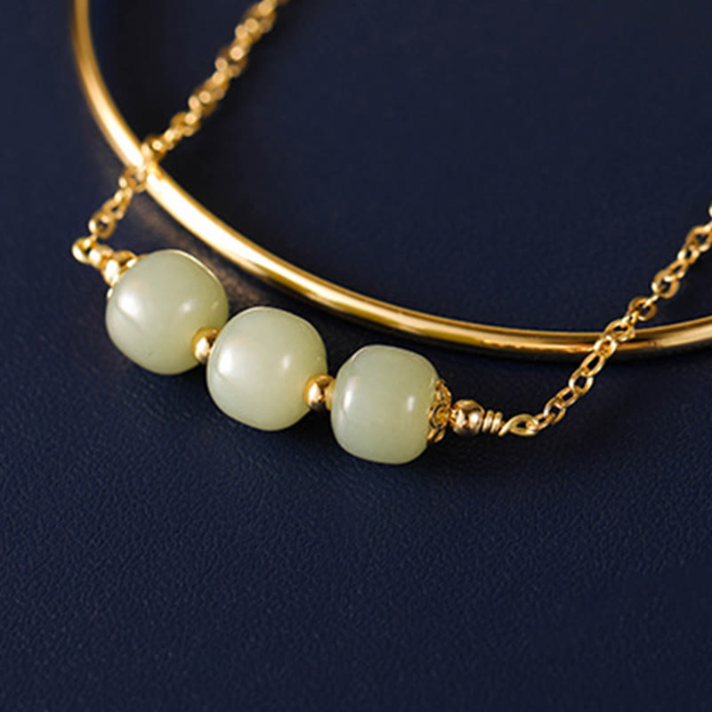 Copper Plated Gold Hetian Jade Bead Luck Double Layer Bracelet Bangle - Image 7