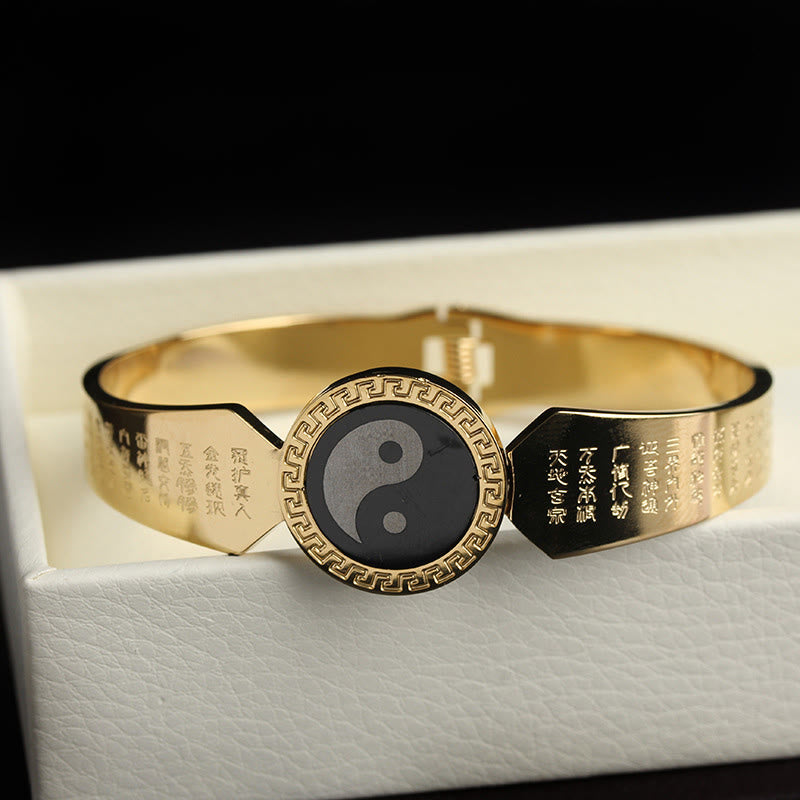 Yin Yang Lotus Om Mani Padme Hum Mantra Titanium Steel Harmony Bracelet Bangle - Image 3