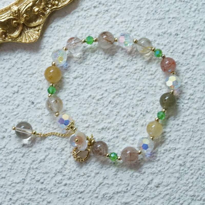 Strawberry Quartz Rutilated Quartz Fluorite Flower Healing Bracelet - Image 19