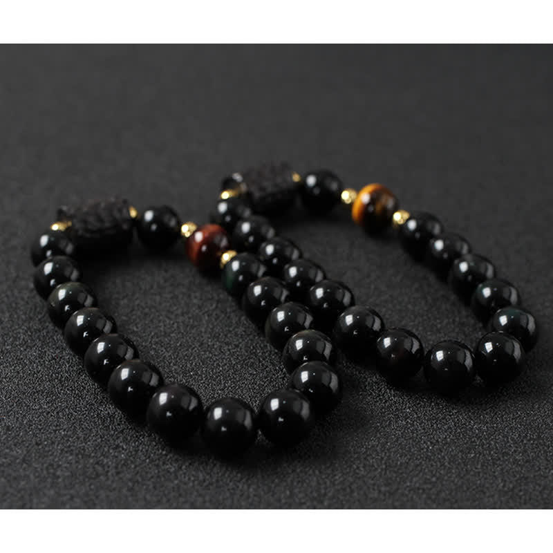 Black Obsidian Ebony Wood Red Tiger Eye Strength Couple Bracelet - Image 21