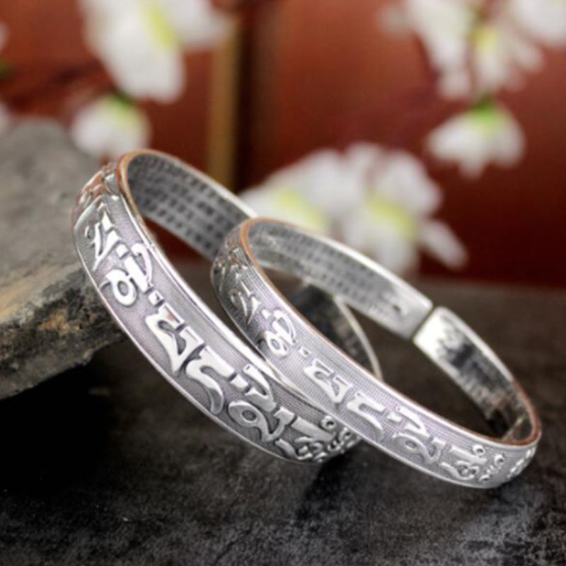 Tibetan Sanskrit White Copper Meditation Prayer Bracelet Bangle - Image 5