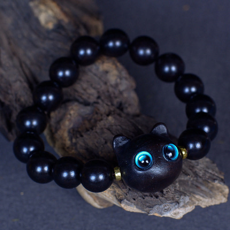 Ebony Wood Liuli Glass Lovely Cat Peace Balance Bracelet - Image 14