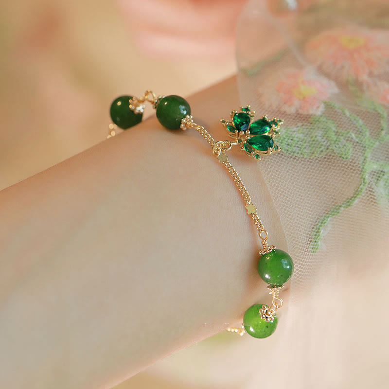 14k Gold Plated Green Chalcedony Maple Leaf Courage Strength Bracelet - Image 3