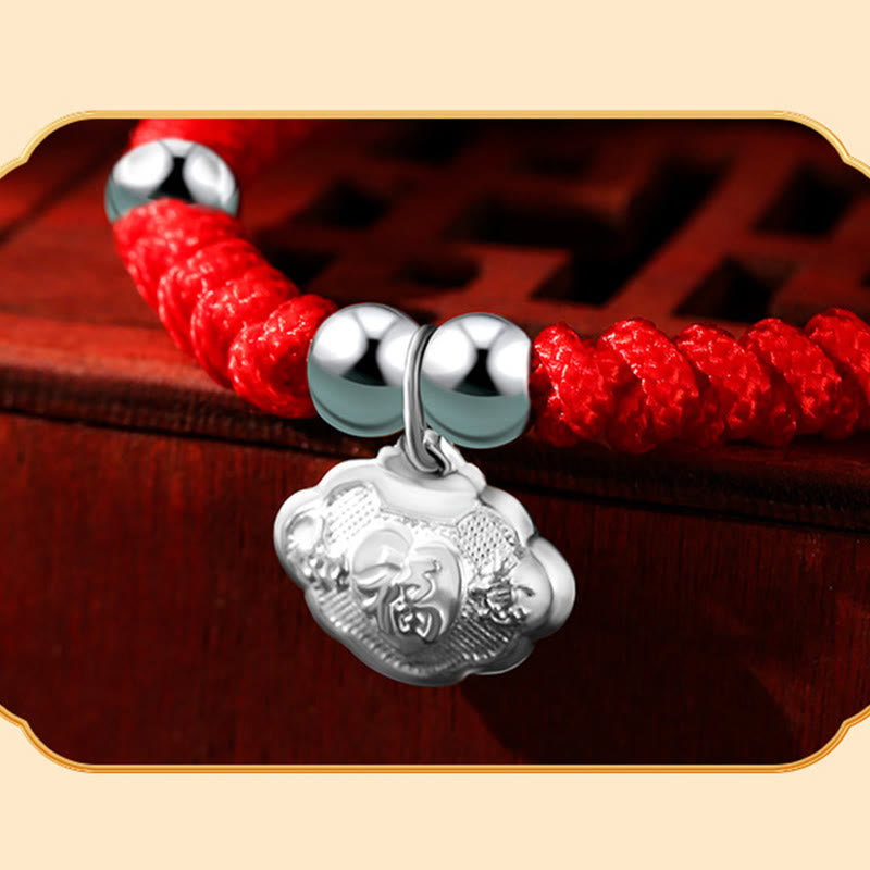 925 Sterling Silver Handmade Fu Character Lucky Money Bag Chinese Lock Charm Bell Lotus Copper Coin King Kong Knot Braided Kids Bracelet - Image 10
