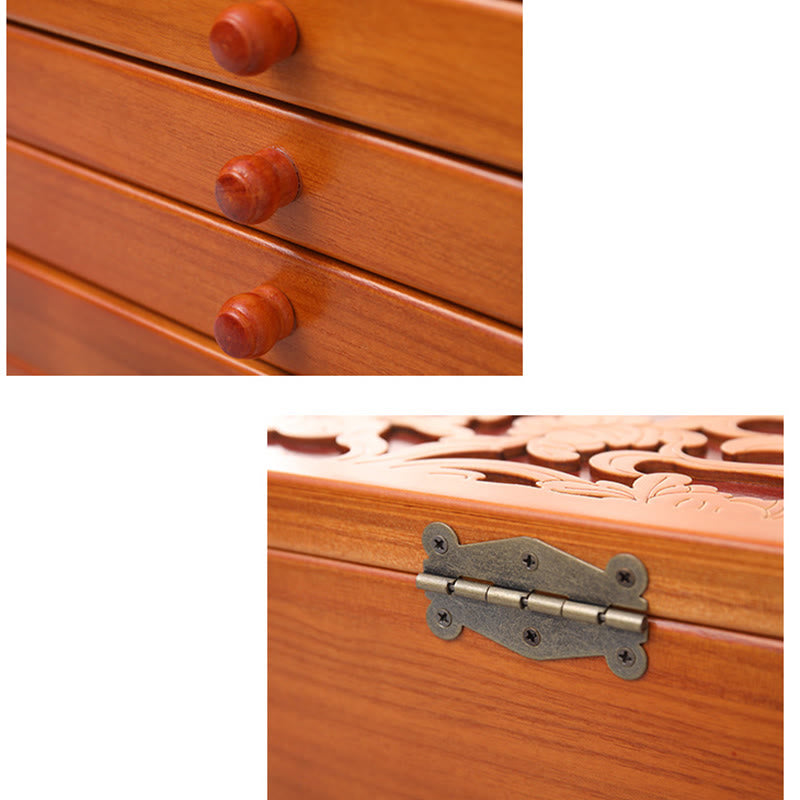 Large Capacity Vintage Flowers Carved Wooden Jewelry Box Six-Layer Jewelry Storage Box - Image 14
