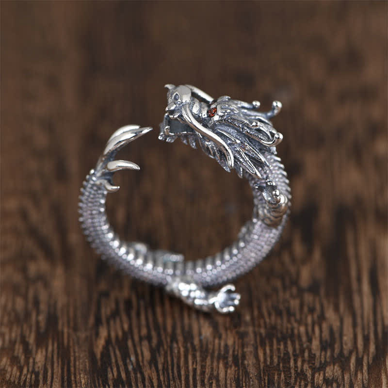 925 Sterling Silver Dragon Luck Protection Ring - Image 8