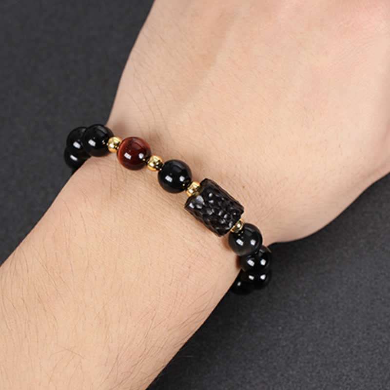 Black Obsidian Ebony Wood Red Tiger Eye Strength Couple Bracelet - Image 11