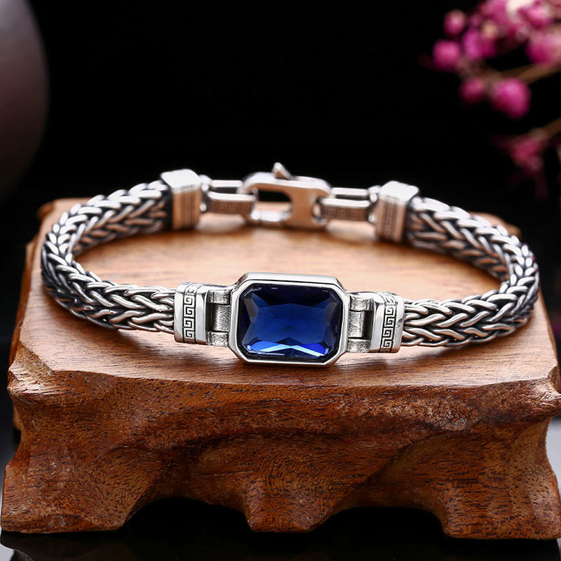 Retro Blue Acrylic Dragon Keel Braided Design Healing Wealth Buckle Bracelet - Image 4