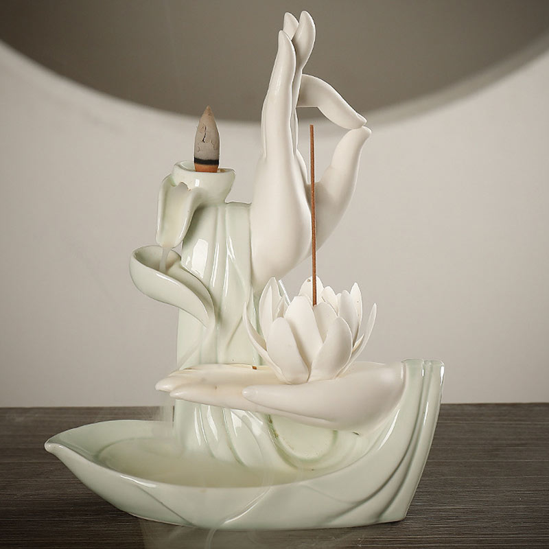 Buddha StonesTibetan Lotus Blessing Incense Burner Decoration - Image 9