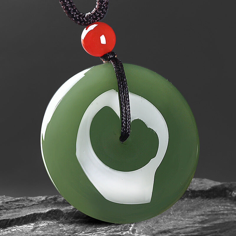 Natural Round Jade Peace Buckle Prosperity Necklace String Pendant - Image 7