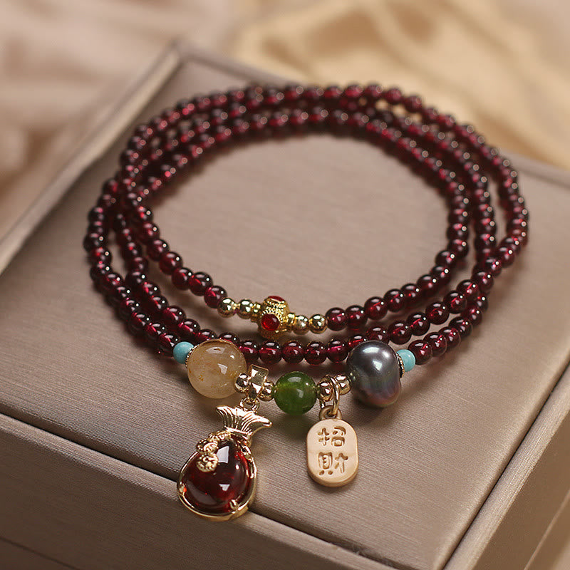 Multi Layered Natural Garnet Jade Coin Money Bag Attracting Wealth Protection Bracelet - Image 5