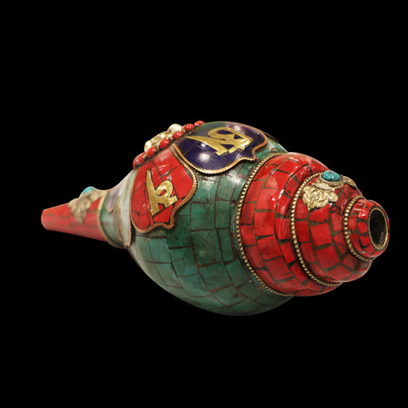 Tibetan Handmade Shankha Om Mani Padme Hum Buddha Conch Shell Lucky Decoration - Image 14