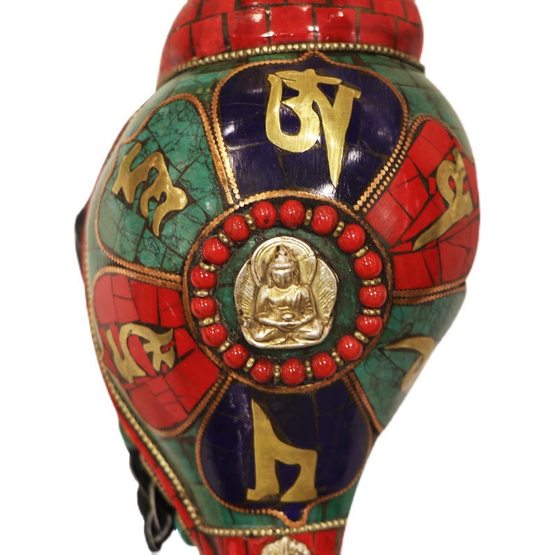 Tibetan Handmade Shankha Om Mani Padme Hum Buddha Conch Shell Lucky Decoration - Image 15