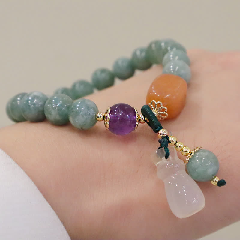 Cyan Jade Lotus Pumpkin Wish Peace Buckle Amethyst Crystal Healing Bracelet - Image 11