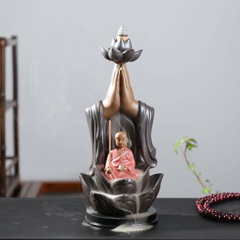 Buddha Avalokitesvara Chenrezig Ksitigarbha Ceramic Lotus Blessing Backflow Incense Burner - Image 14