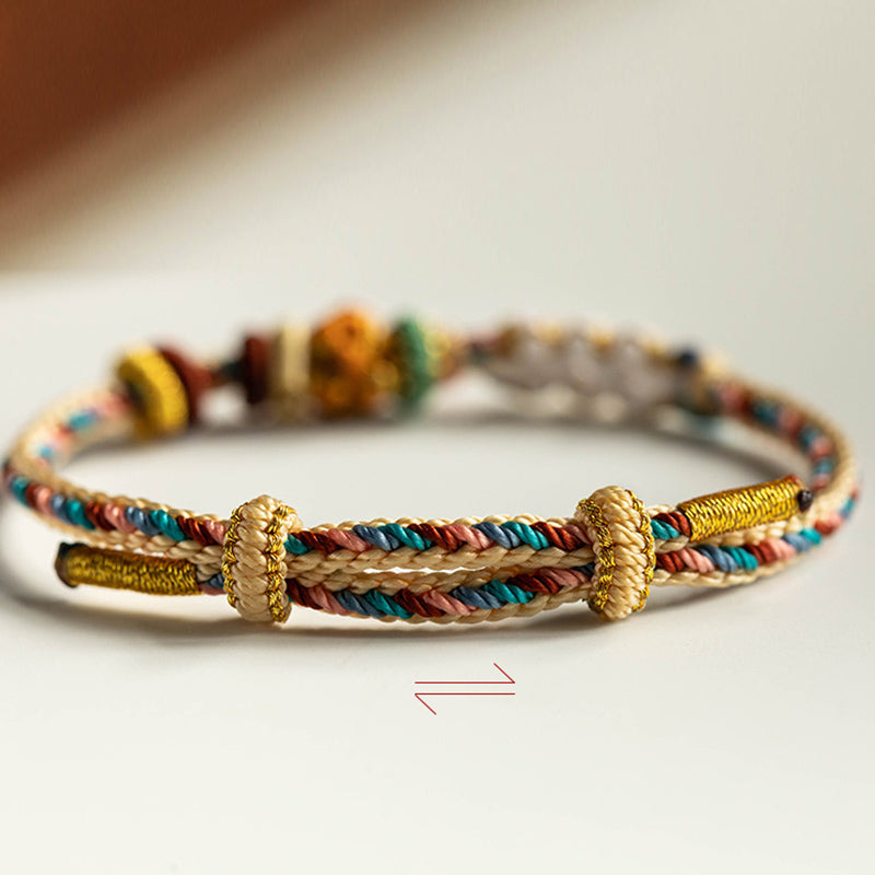 Handmade Dunhuang Color Peach Blossom Pattern Braid String Bracelet - Image 11