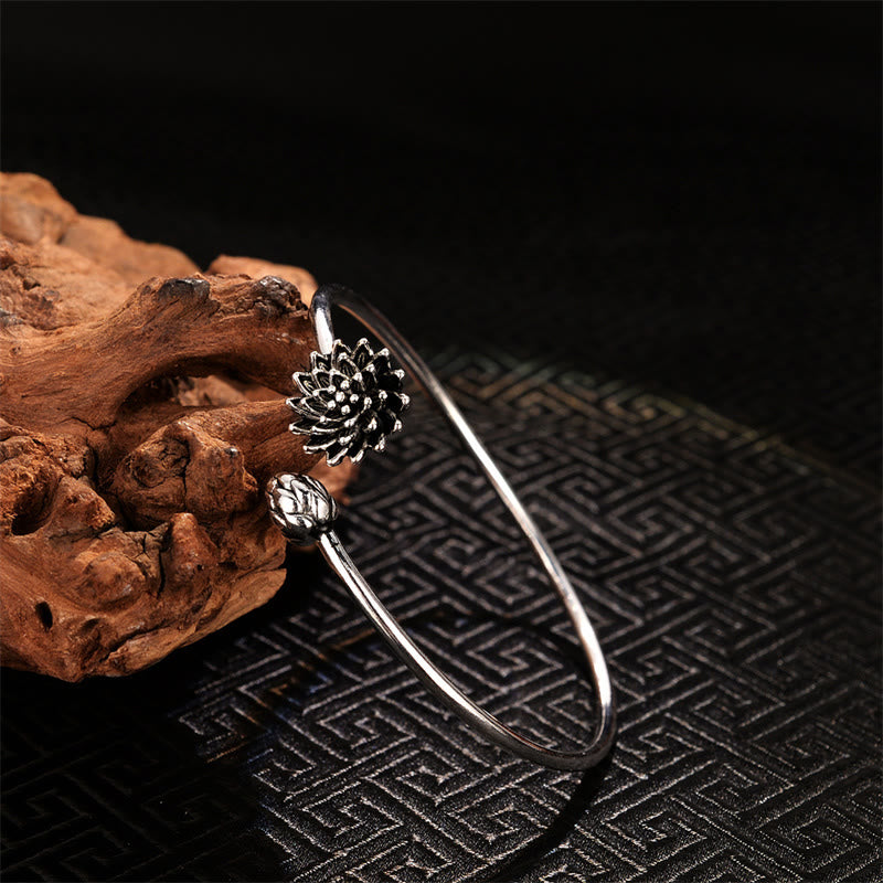 Retro Lotus White Copper Enlightenment Bracelet Bangle