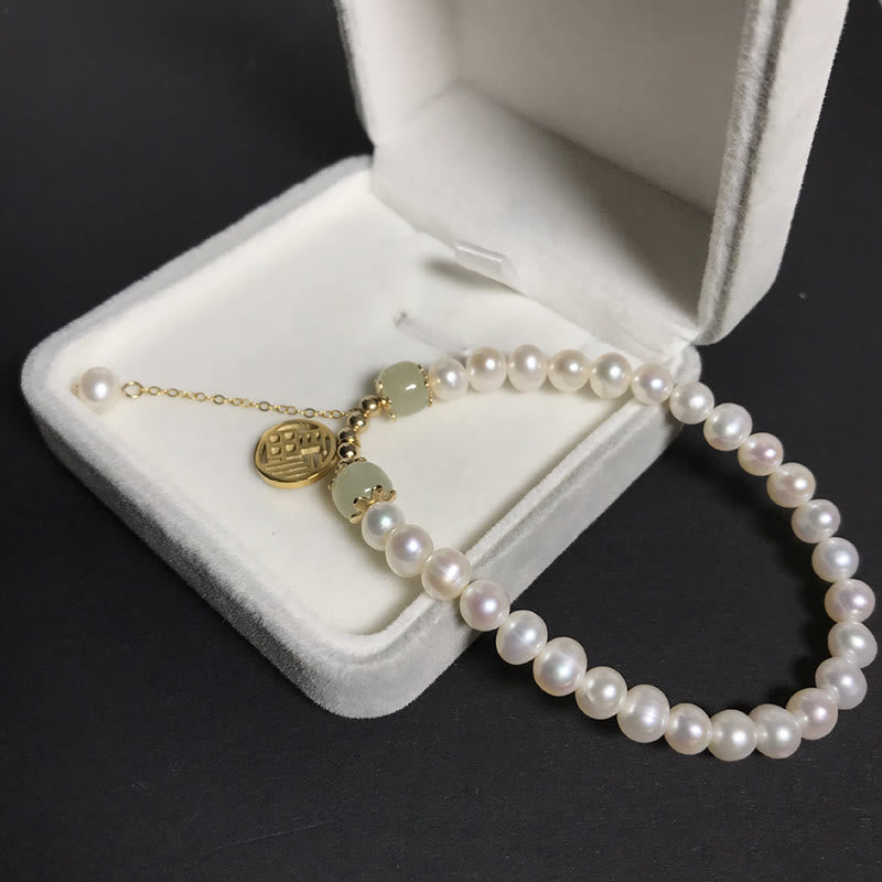 Natural Pearl Hetian Jade Happiness Wisdom Bead Bracelet - Image 8