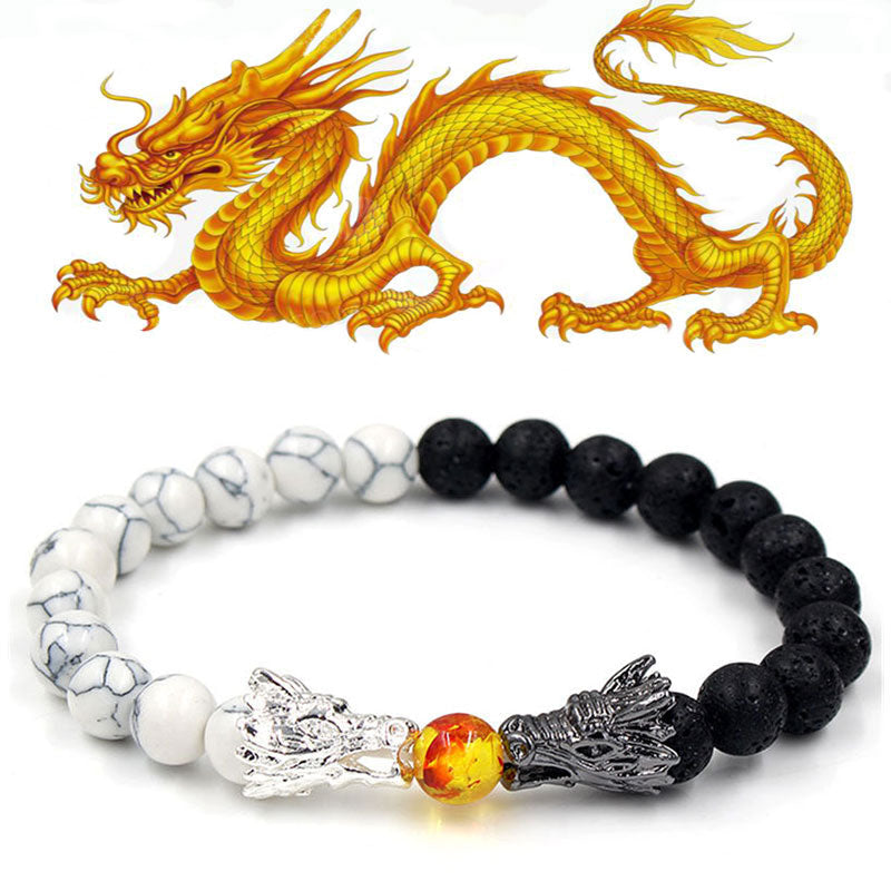 White Turquoise Lava Rock Dragon Blessing Beaded Bracelet - Image 22