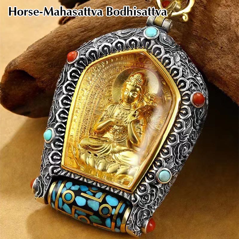 Tibet Chinese Zodiac Natal Buddha Thangka Prosperity Rotatable Dzi Bead Necklace Pendant - Image 8