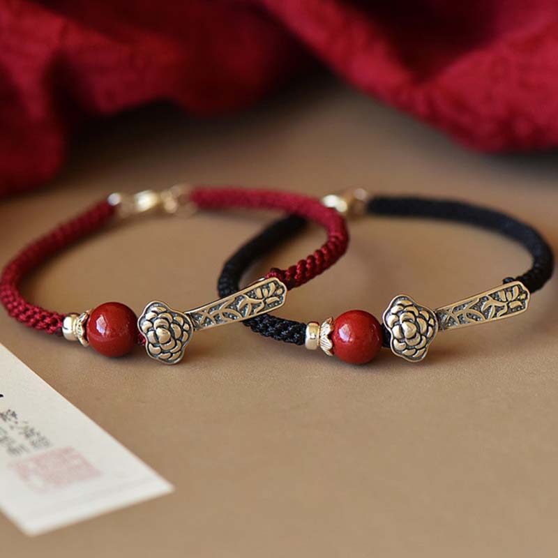 925 Sterling Silver Cinnabar Blessing String Bracelet