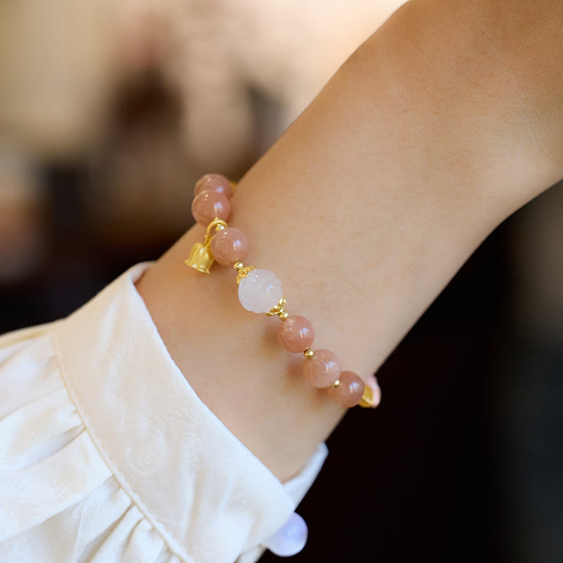 Sun Stone Golden Silk Jade Lily of the Valley Charm Positive Bracelet Bangle - Image 5