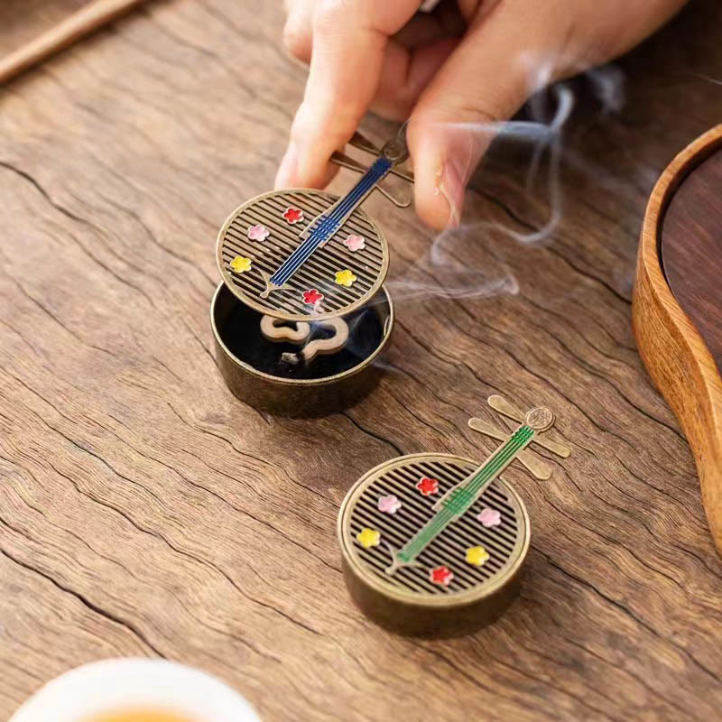 Small Mini Gourd Fan Pipa Copper Alloy Incense Burner Decoration With Incense - Image 12